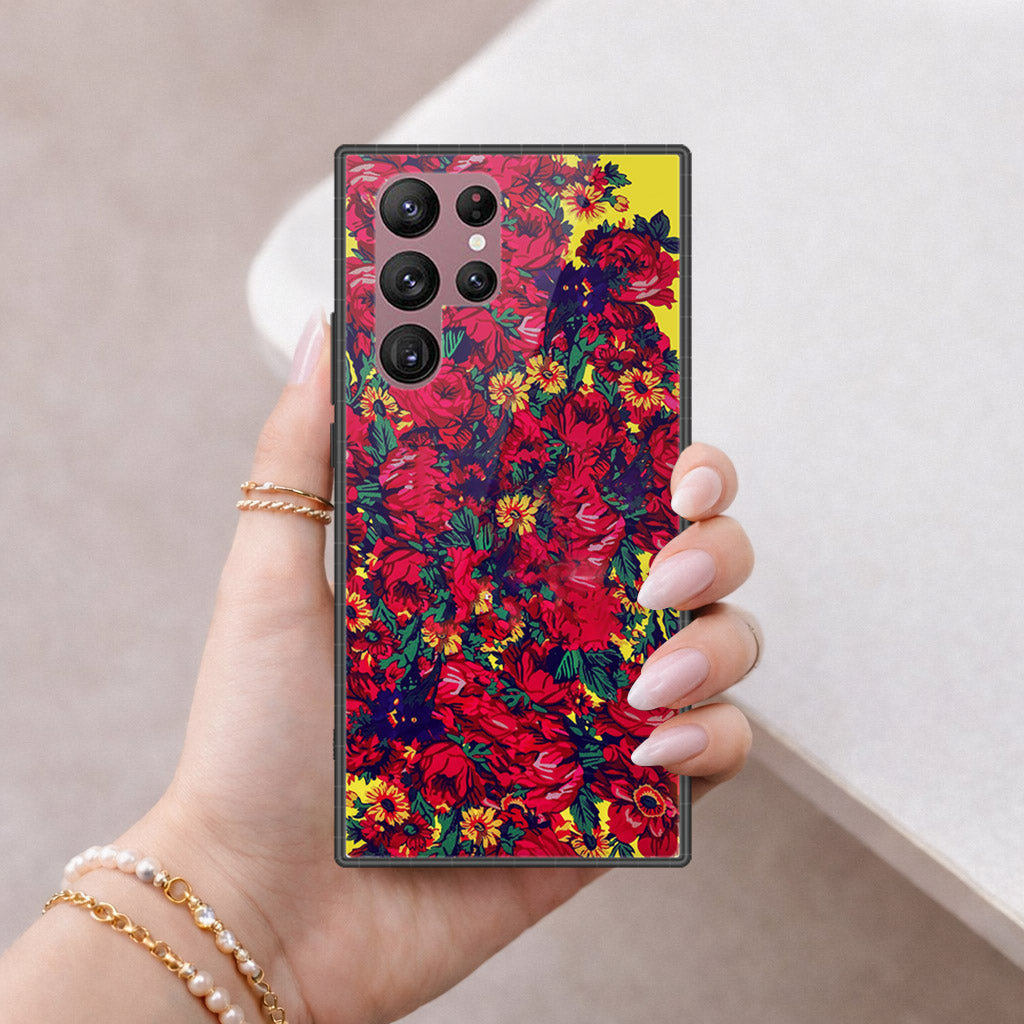 Samsung Galaxy S22 Ultra 5G Cover - Floral Series - HQ Ultra Shine Premium Infinity Glass Soft Silicon Borders Case