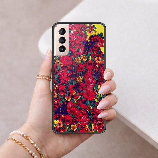 Samsung Galaxy S21 FE 5G Cover - Floral Series - HQ Ultra Shine Premium Infinity Glass Soft Silicon Borders Case