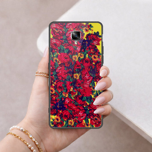 OnePlus 3 Cover - Floral Series - HQ Ultra Shine Premium Infinity Glass Soft Silicon Borders Case