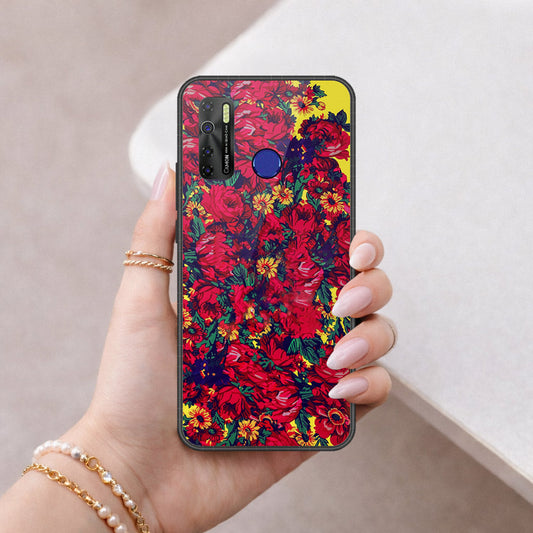 Tecno Camon 15 Cover - Floral Series - HQ Ultra Shine Premium Infinity Glass Soft Silicon Borders Case