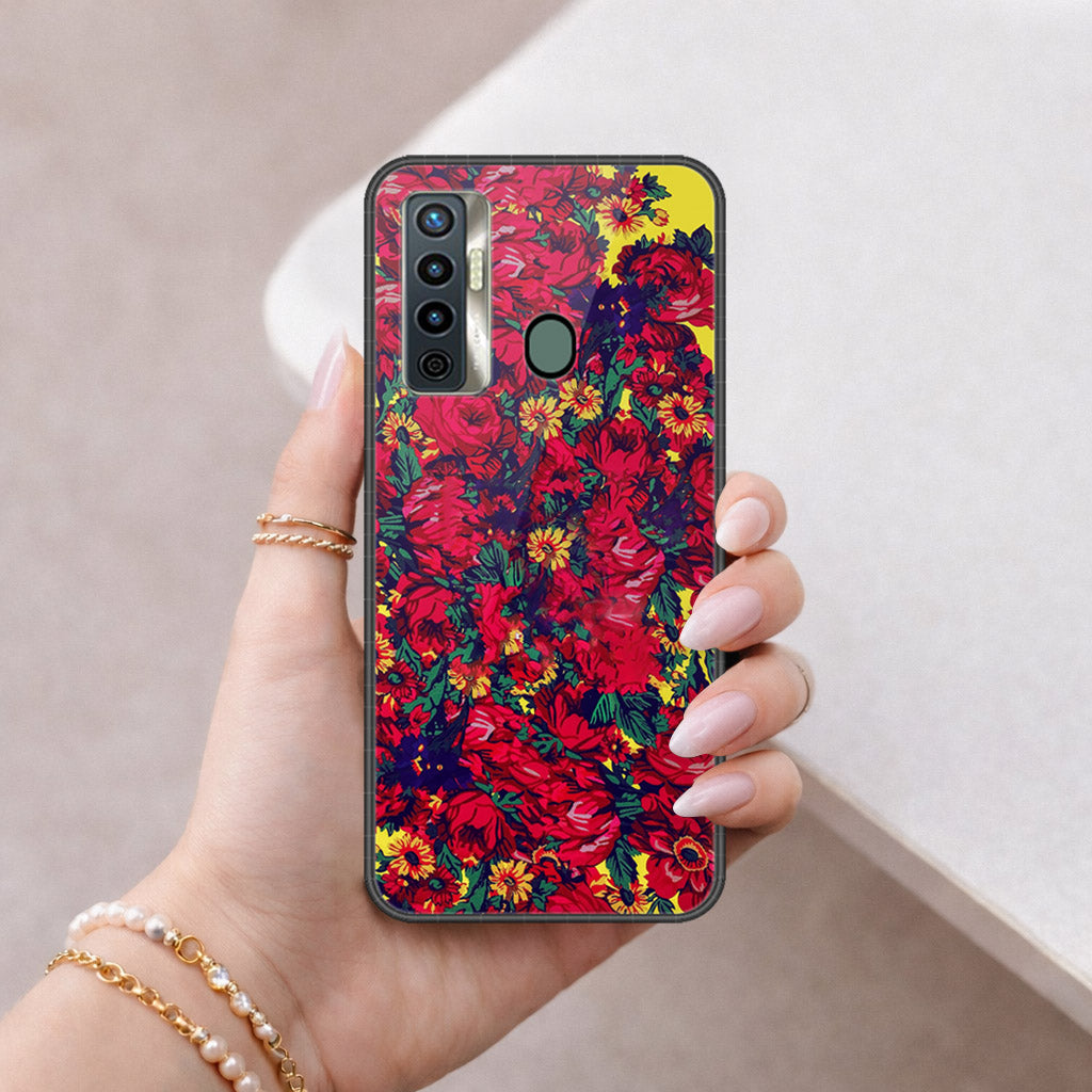 Tecno Camon 17 Cover - Floral Series - HQ Ultra Shine Premium Infinity Glass Soft Silicon Borders Case