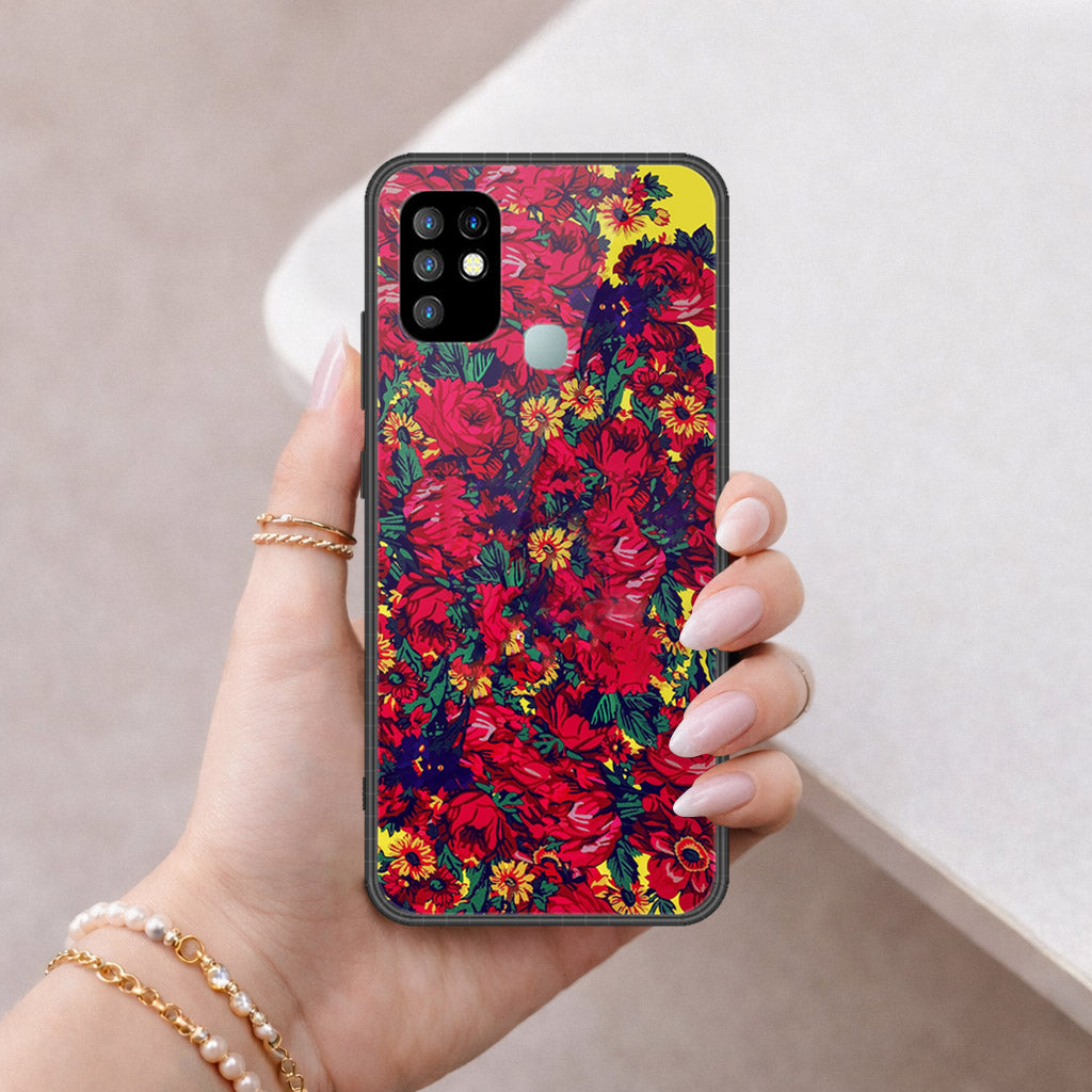 Infinix Hot 10 Cover - Floral Series - HQ Ultra Shine Premium Infinity Glass Soft Silicon Borders Case