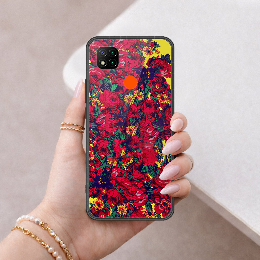 Xiaomi Redmi 9C Cover - Floral Series - HQ Ultra Shine Premium Infinity Glass Soft Silicon Borders Case