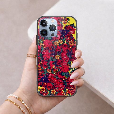 iPhone 14 Pro Max Cover - Floral Series - HQ Ultra Shine Premium Infinity Glass Soft Silicon Borders Case