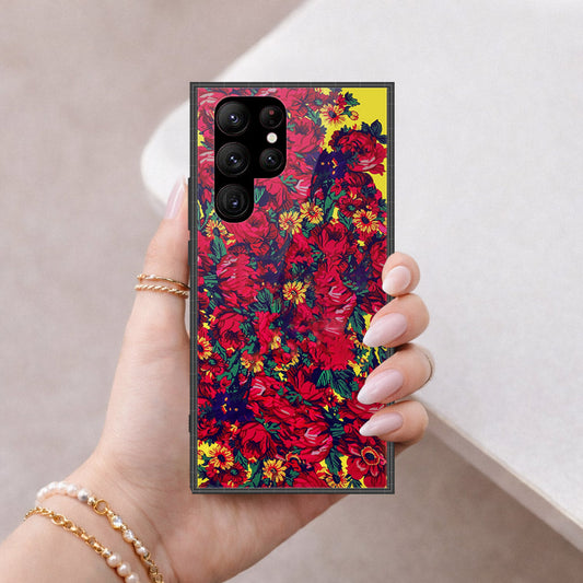 Samsung Galaxy S23 Ultra 5G Cover - Floral Series - HQ Ultra Shine Premium Infinity Glass Soft Silicon Borders Case