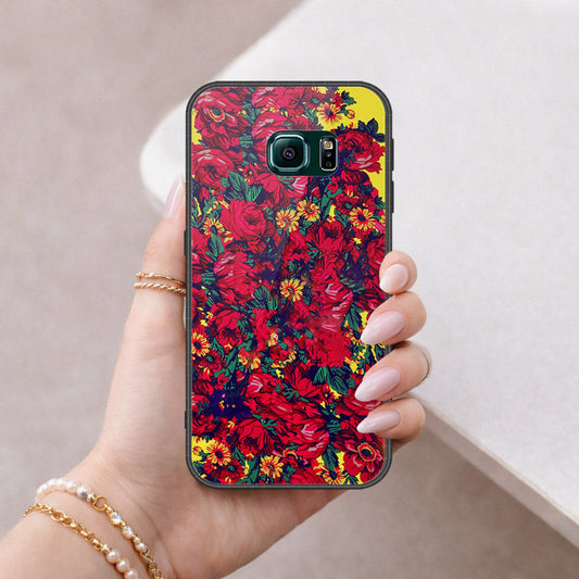 Samsung Galaxy S6 Edge Cover - Floral Series - HQ Ultra Shine Premium Infinity Glass Soft Silicon Borders Case