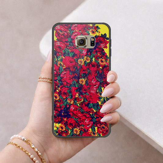 Samsung Galaxy S6 Cover - Floral Series - HQ Ultra Shine Premium Infinity Glass Soft Silicon Borders Case