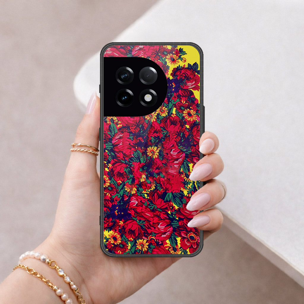 OnePlus 11 Cover - Floral Series - HQ Ultra Shine Premium Infinity Glass Soft Silicon Borders Case