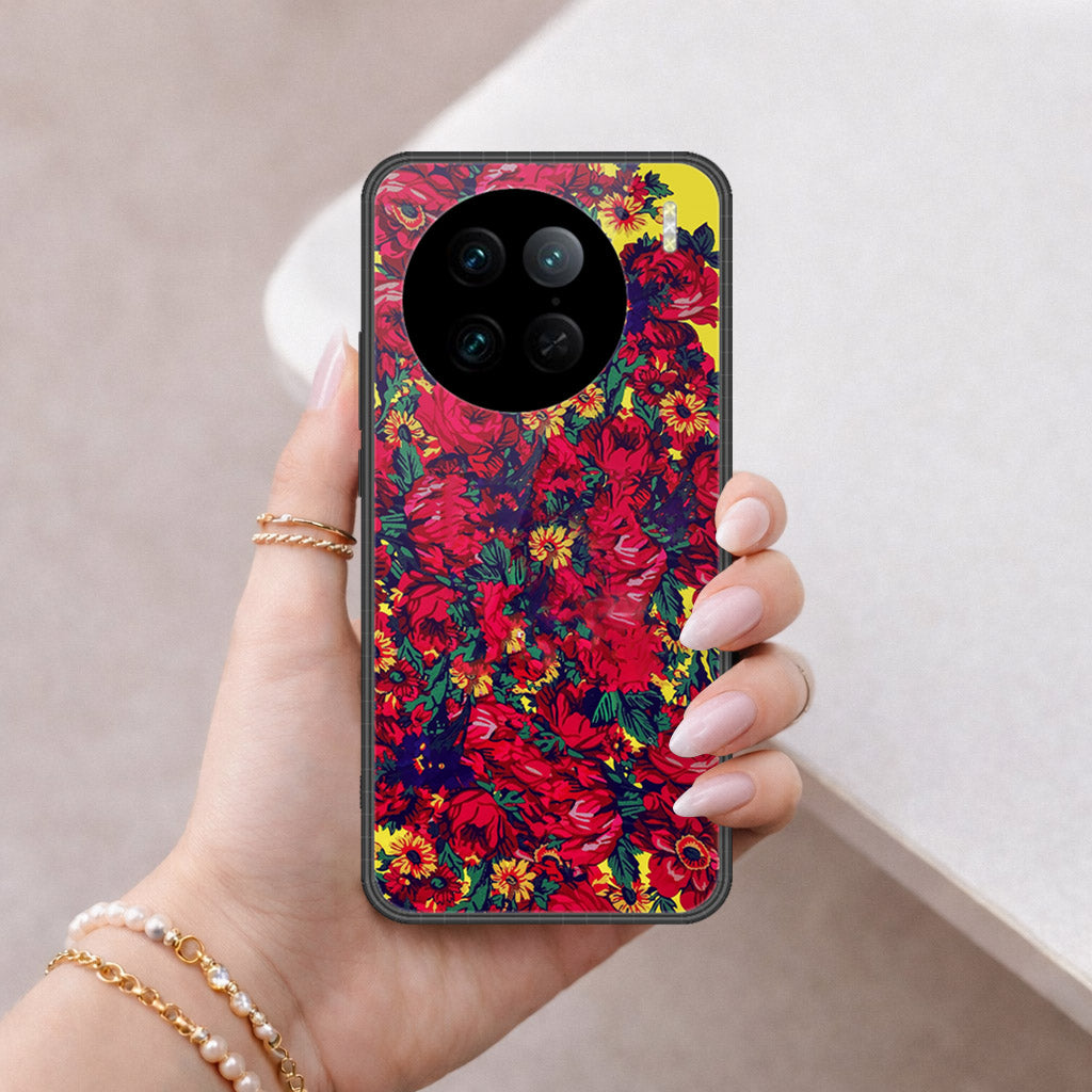Vivo X90 Pro Cover - Floral Series - HQ Ultra Shine Premium Infinity Glass Soft Silicon Borders Case