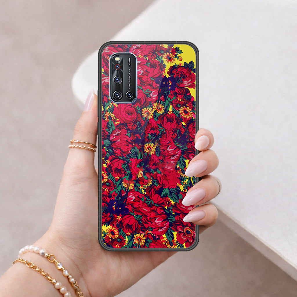 Vivo V19 Cover - Floral Series - HQ Ultra Shine Premium Infinity Glass Soft Silicon Borders Case