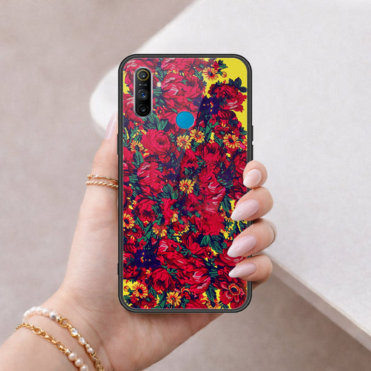 Realme C3 Cover - Floral Series - HQ Ultra Shine Premium Infinity Glass Soft Silicon Borders Case