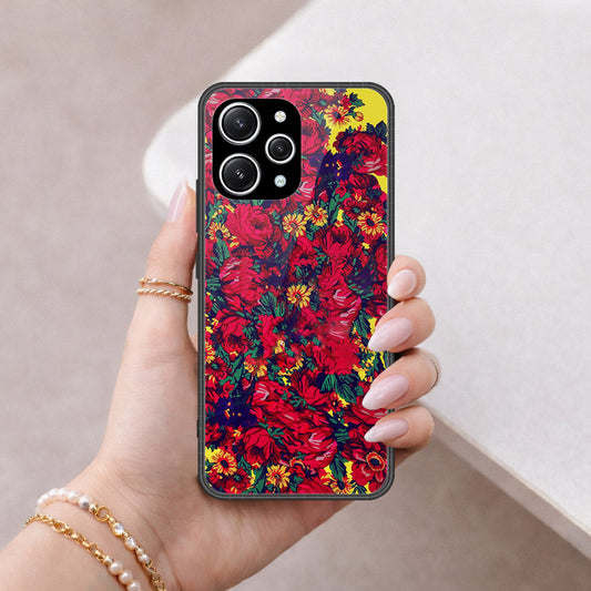 Xiaomi Redmi 12 Cover - Floral Series - HQ Ultra Shine Premium Infinity Glass Soft Silicon Borders Case