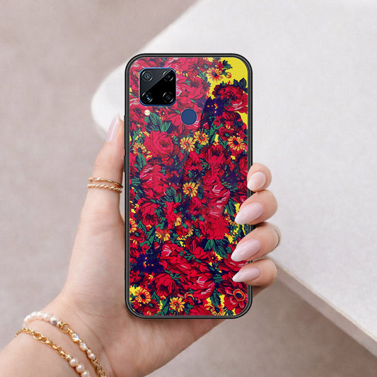 Realme C15 Cover - Floral Series - HQ Ultra Shine Premium Infinity Glass Soft Silicon Borders Case
