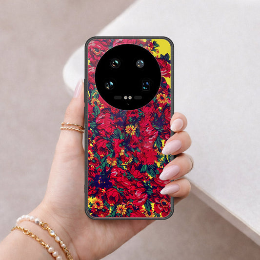 Xiaomi 14 Ultra Cover - Floral Series - HQ Ultra Shine Premium Infinity Glass Soft Silicon Borders Case