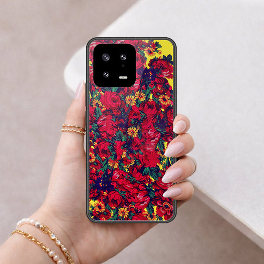 Xiaomi 13 Cover - Floral Series - HQ Ultra Shine Premium Infinity Glass Soft Silicon Borders Case