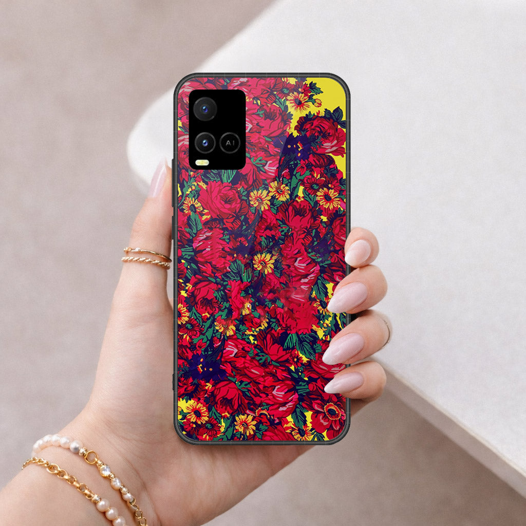 Vivo Y32 Cover - Floral Series - HQ Ultra Shine Premium Infinity Glass Soft Silicon Borders Case