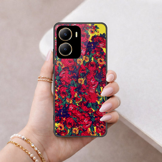 Vivo Y16 Cover - Floral Series - HQ Ultra Shine Premium Infinity Glass Soft Silicon Borders Case