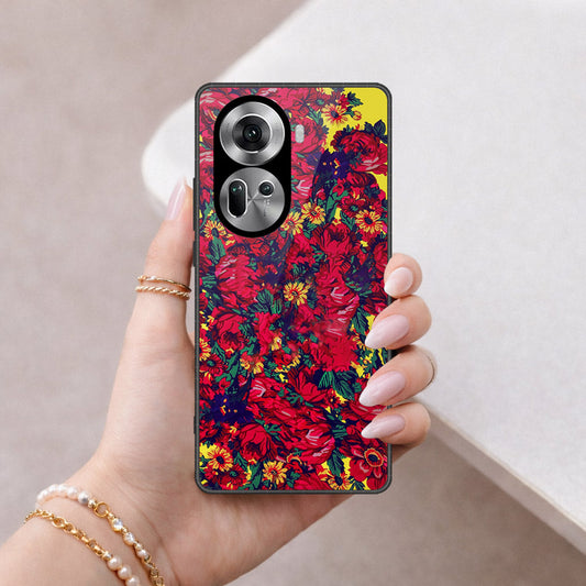 Oppo Reno 11 5G Cover - Floral Series - HQ Ultra Shine Premium Infinity Glass Soft Silicon Borders Case