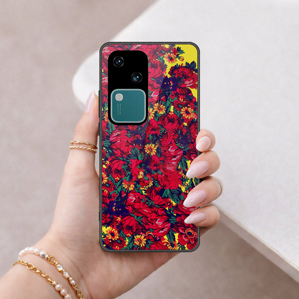 Vivo V30 Cover - Floral Series - HQ Ultra Shine Premium Infinity Glass Soft Silicon Borders Case
