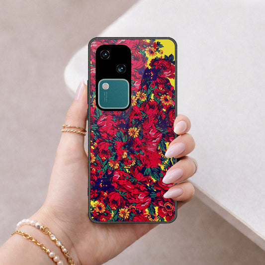 Vivo V30 Cover - Floral Series - HQ Ultra Shine Premium Infinity Glass Soft Silicon Borders Case