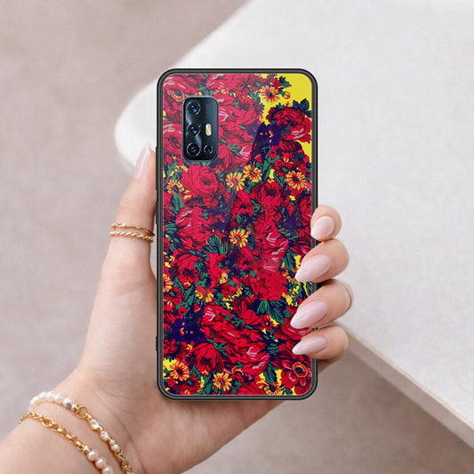 Vivo V17 Cover - Floral Series - HQ Ultra Shine Premium Infinity Glass Soft Silicon Borders Case