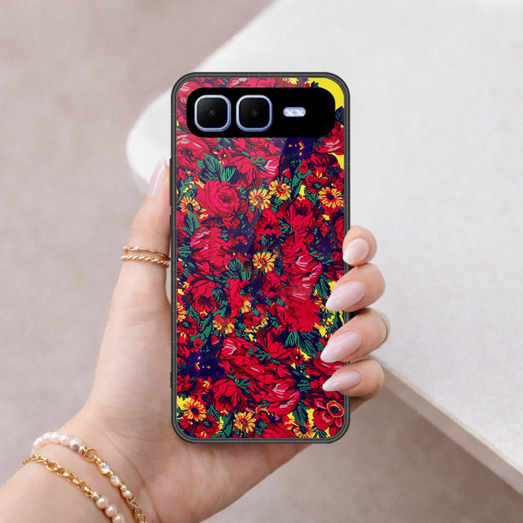 Infinix Smart 10 Plus Cover - Floral Series - HQ Ultra Shine Premium Infinity Glass Soft Silicon Borders Case
