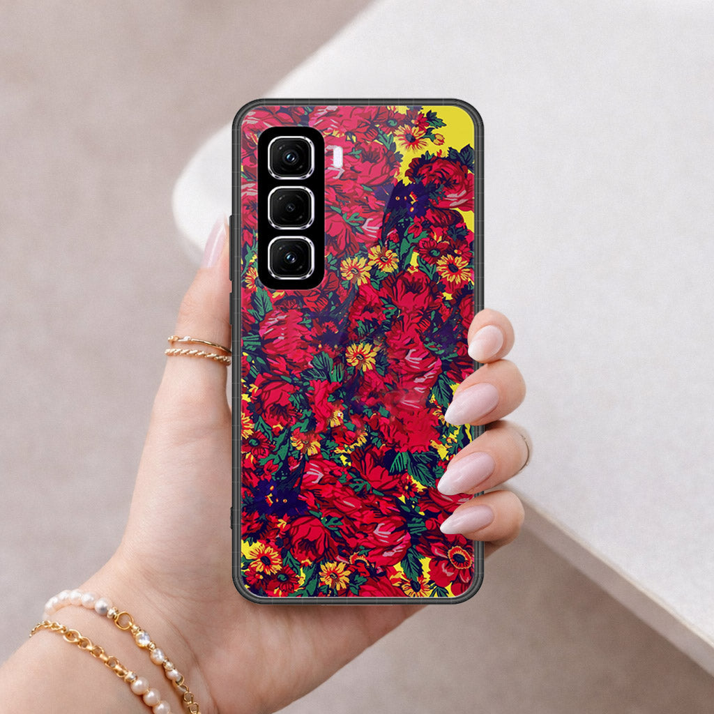Infinix Hot 50 Pro Plus Cover - Floral Series - HQ Ultra Shine Premium Infinity Glass Soft Silicon Borders Case