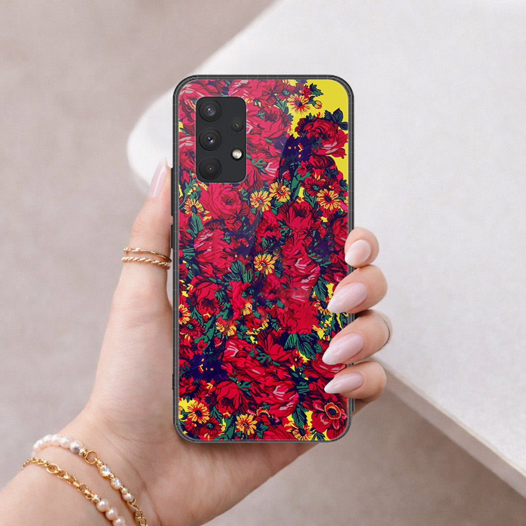 Samsung Galaxy A32 Cover - Floral Series - HQ Ultra Shine Premium Infinity Glass Soft Silicon Borders Case