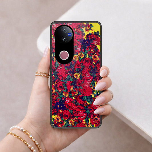 Vivo V50 Cover - Floral Series - HQ Ultra Shine Premium Infinity Glass Soft Silicon Borders Case
