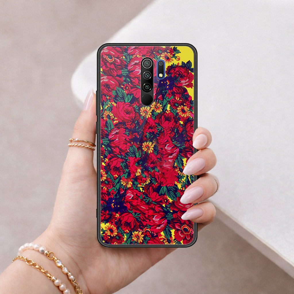 Xiaomi Redmi 9 Cover - Floral Series - HQ Ultra Shine Premium Infinity Glass Soft Silicon Borders Case