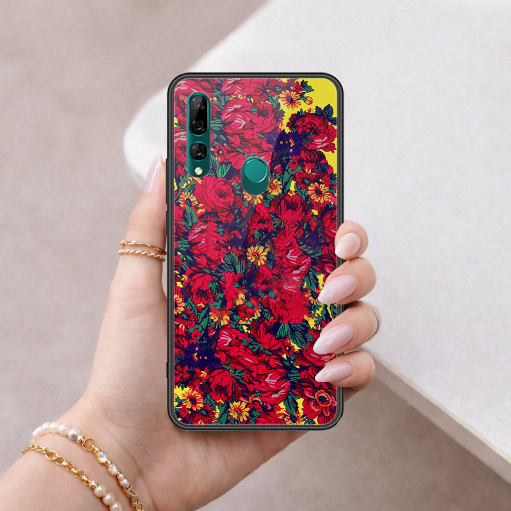 Huawei P Smart Z Cover - Floral Series - HQ Ultra Shine Premium Infinity Glass Soft Silicon Borders Case