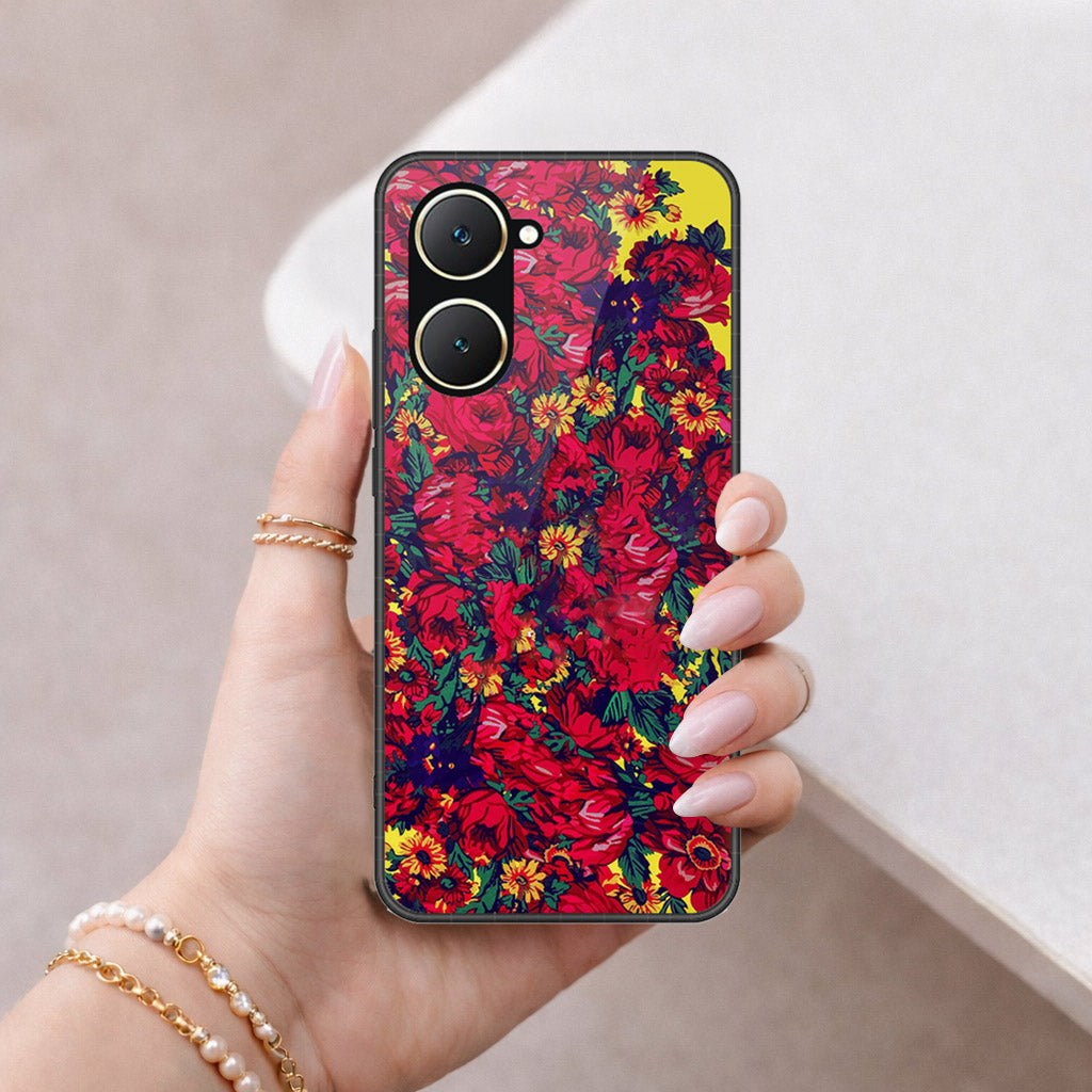 Vivo Y18 Cover - Floral Series - HQ Ultra Shine Premium Infinity Glass Soft Silicon Borders Case