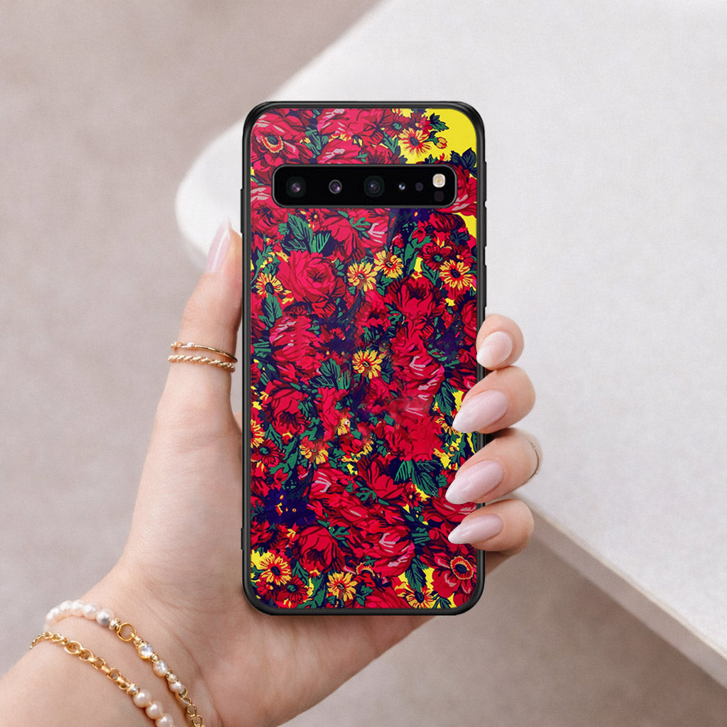 Samsung Galaxy S10 5G Cover - Floral Series - HQ Ultra Shine Premium Infinity Glass Soft Silicon Borders Case