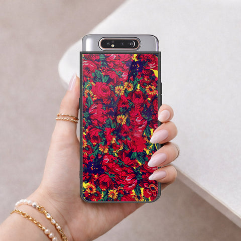 Samsung Galaxy A80 Cover - Floral Series - HQ Ultra Shine Premium Infinity Glass Soft Silicon Borders Case