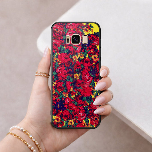 Samsung Galaxy S8 Cover - Floral Series - HQ Ultra Shine Premium Infinity Glass Soft Silicon Borders Case