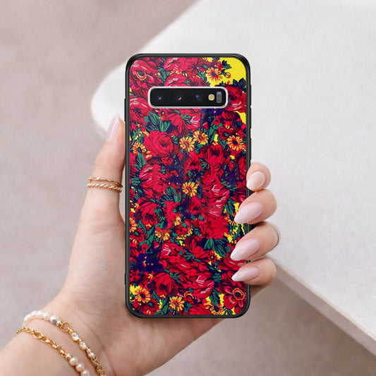 Samsung Galaxy S10 Cover - Floral Series - HQ Ultra Shine Premium Infinity Glass Soft Silicon Borders Case