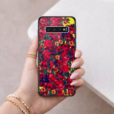 Samsung Galaxy S10 Cover - Floral Series - HQ Ultra Shine Premium Infinity Glass Soft Silicon Borders Case