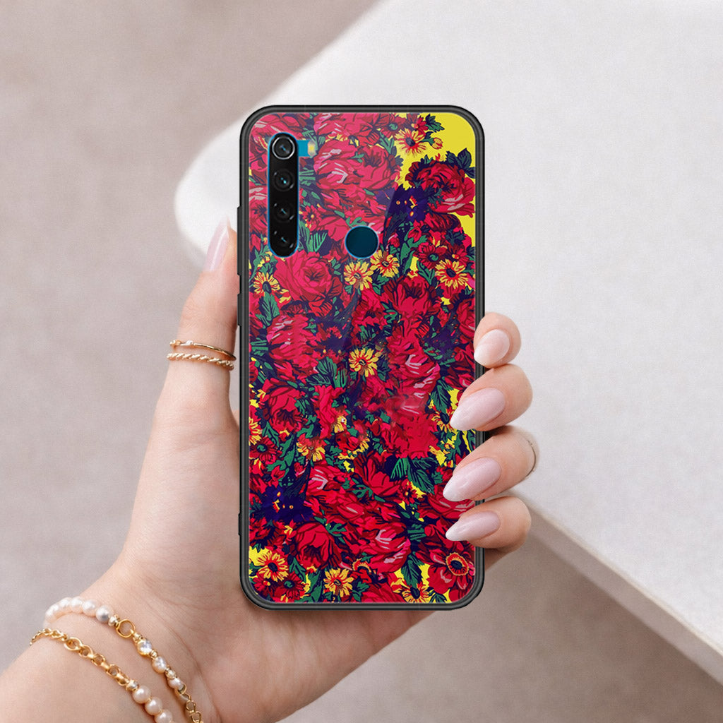 Xiaomi Redmi Note 8 Cover - Floral Series - HQ Ultra Shine Premium Infinity Glass Soft Silicon Borders Case