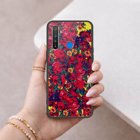 Realme 5 Cover - Floral Series - HQ Ultra Shine Premium Infinity Glass Soft Silicon Borders Case