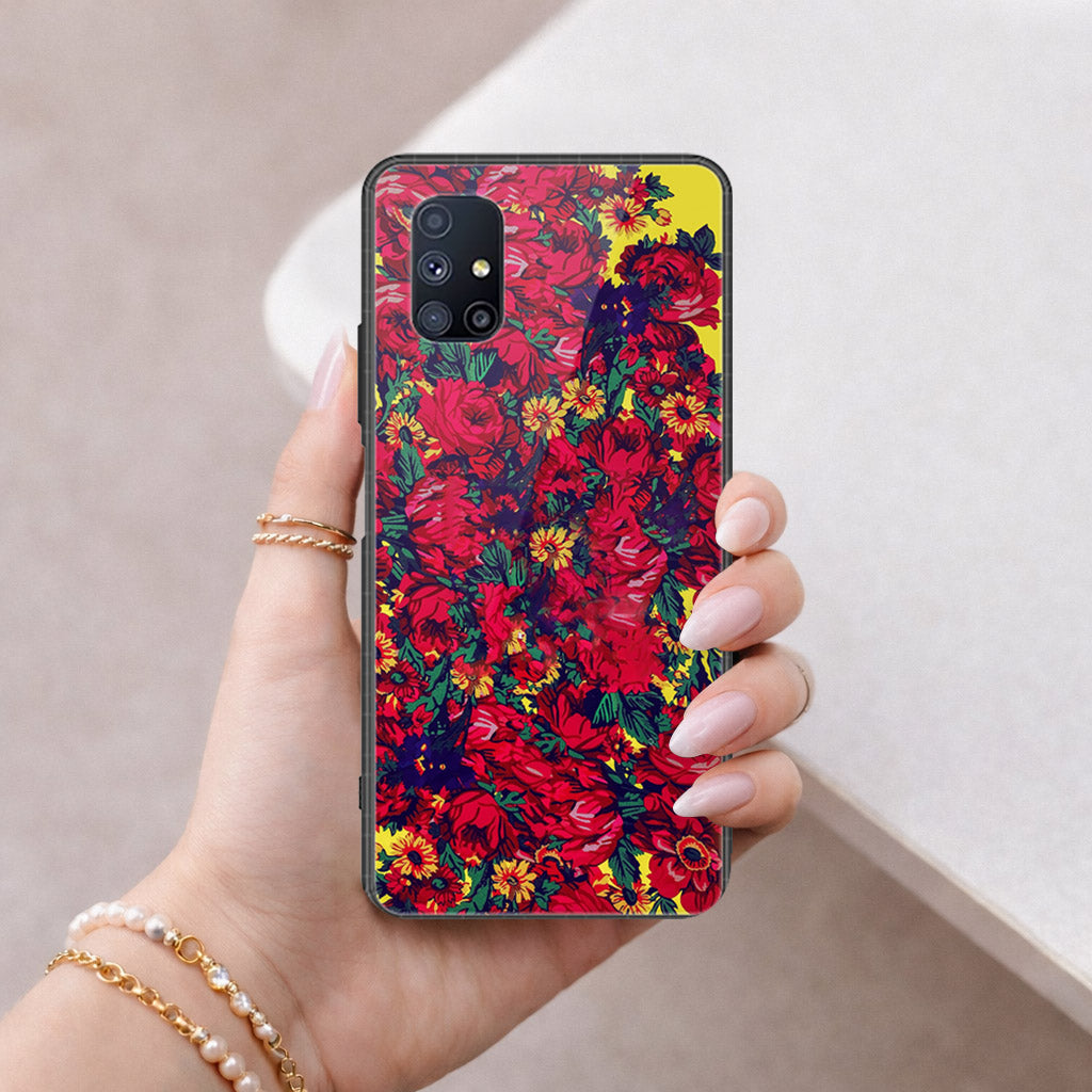 Samsung Galaxy M51 Cover - Floral Series - HQ Ultra Shine Premium Infinity Glass Soft Silicon Borders Case