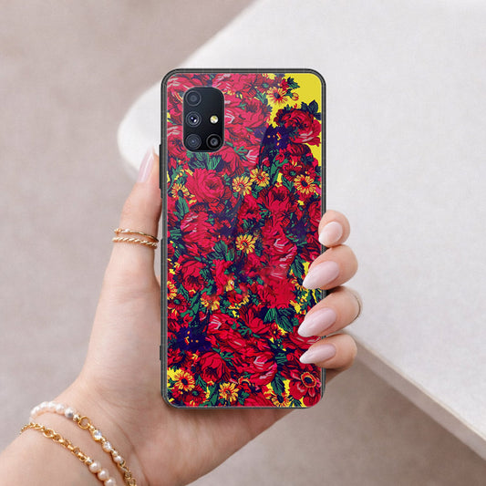 Samsung Galaxy M51 Cover - Floral Series - HQ Ultra Shine Premium Infinity Glass Soft Silicon Borders Case