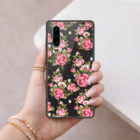 Huawei P30 Cover - Floral Series - HQ Ultra Shine Premium Infinity Glass Soft Silicon Borders Case