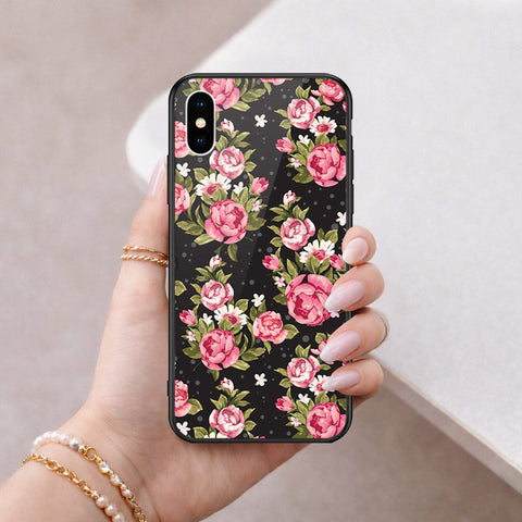 iPhone XS / X - Floral Series - HQ Ultra Shine Premium Infinity Glass Soft Silicon Borders Case