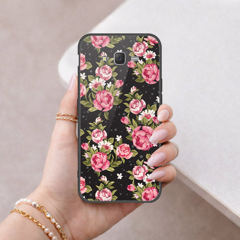 Samsung Galaxy J7 2015 Cover - Floral Series - HQ Ultra Shine Premium Infinity Glass Soft Silicon Borders Case