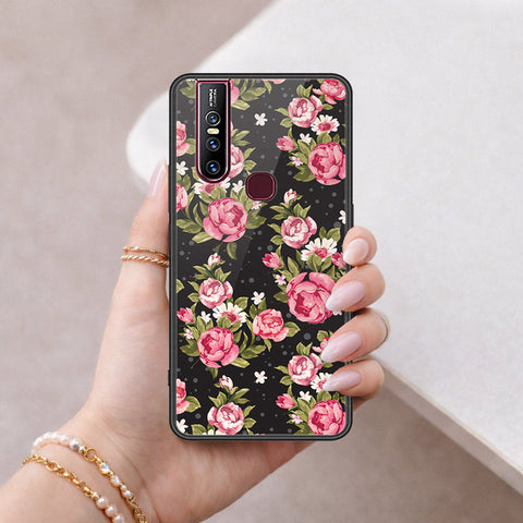 Vivo V15 Cover - Floral Series - HQ Ultra Shine Premium Infinity Glass Soft Silicon Borders Case