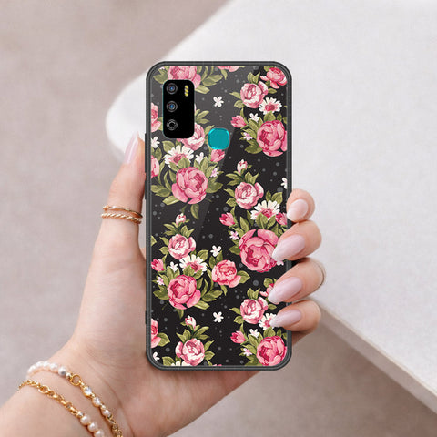 Infinix Hot 9 Play Cover - Floral Series - HQ Ultra Shine Premium Infinity Glass Soft Silicon Borders Case