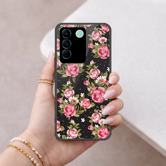 Vivo V27e Cover - Floral Series - HQ Ultra Shine Premium Infinity Glass Soft Silicon Borders Case (Fast Delivery)
