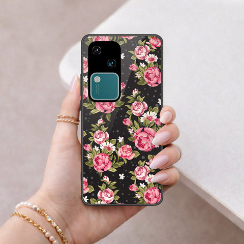 Vivo V30 Cover - Floral Series - HQ Ultra Shine Premium Infinity Glass Soft Silicon Borders Case