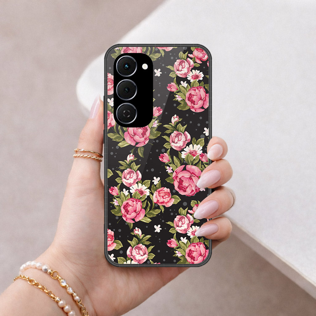 Tecno Spark 40 Pro Plus Cover - Floral Series - HQ Ultra Shine Premium Infinity Glass Soft Silicon Borders Case (Fast Delivery)