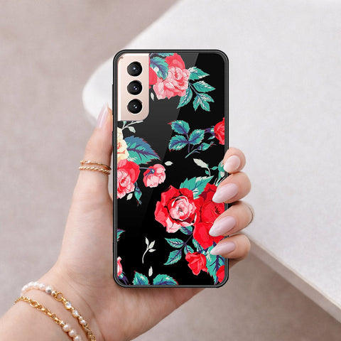 Samsung Galaxy S21 5G Cover - Floral Series - HQ Ultra Shine Premium Infinity Glass Soft Silicon Borders Case